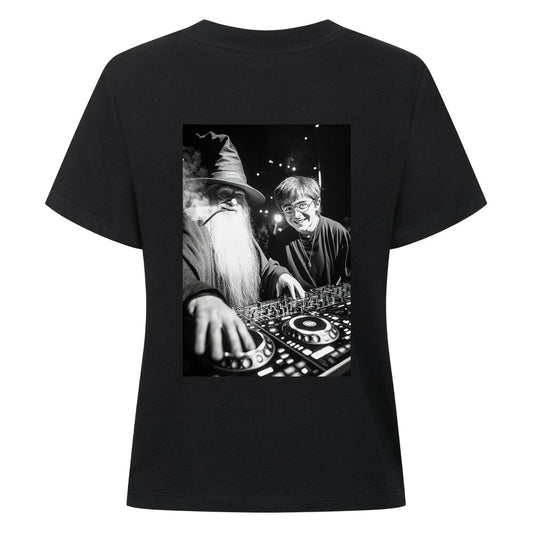 Damen T-Shirt Wizard DJ Music Maker Backprint Cooler Zauberer Musik Maker