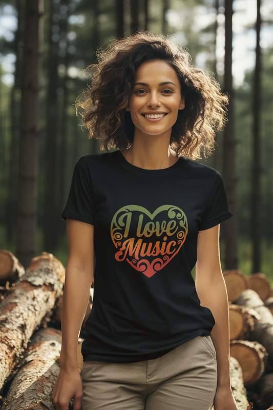 Damen T-Shirt I Love Music Heart