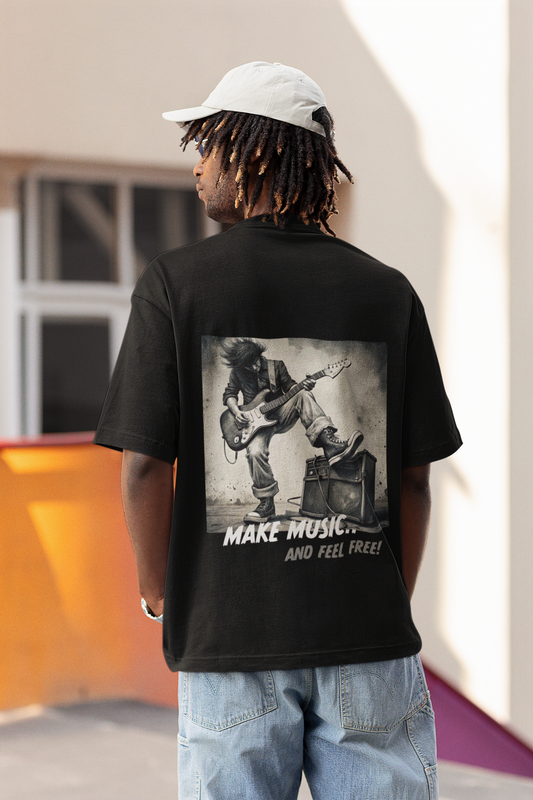 Make music and feel free Backprint Basic Shirt Unisex