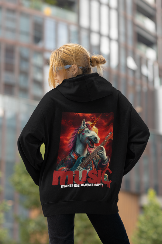 Hoodie Music makes me always happy Backprint
