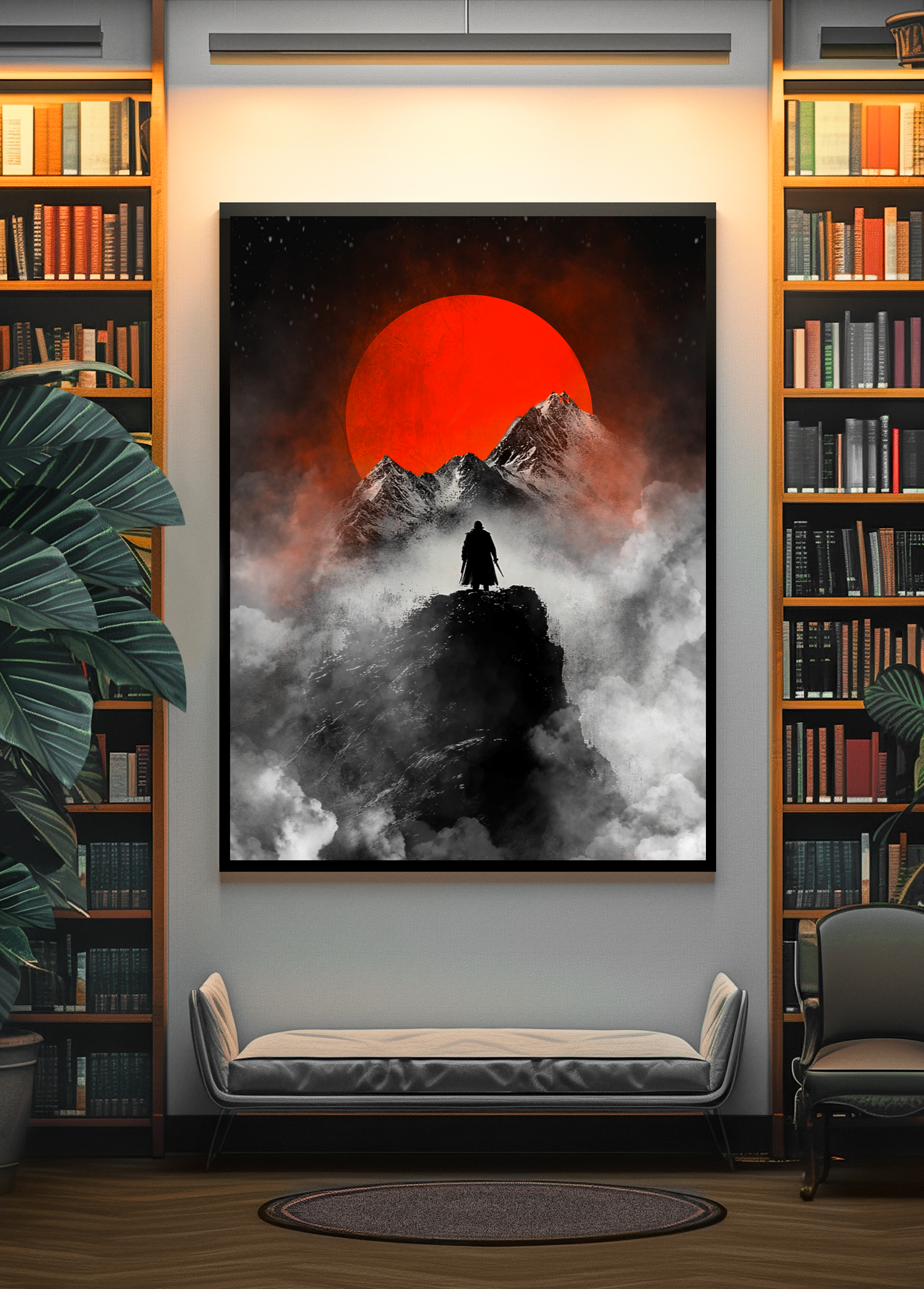 Epic red Moon with Mountain auf Leinwand