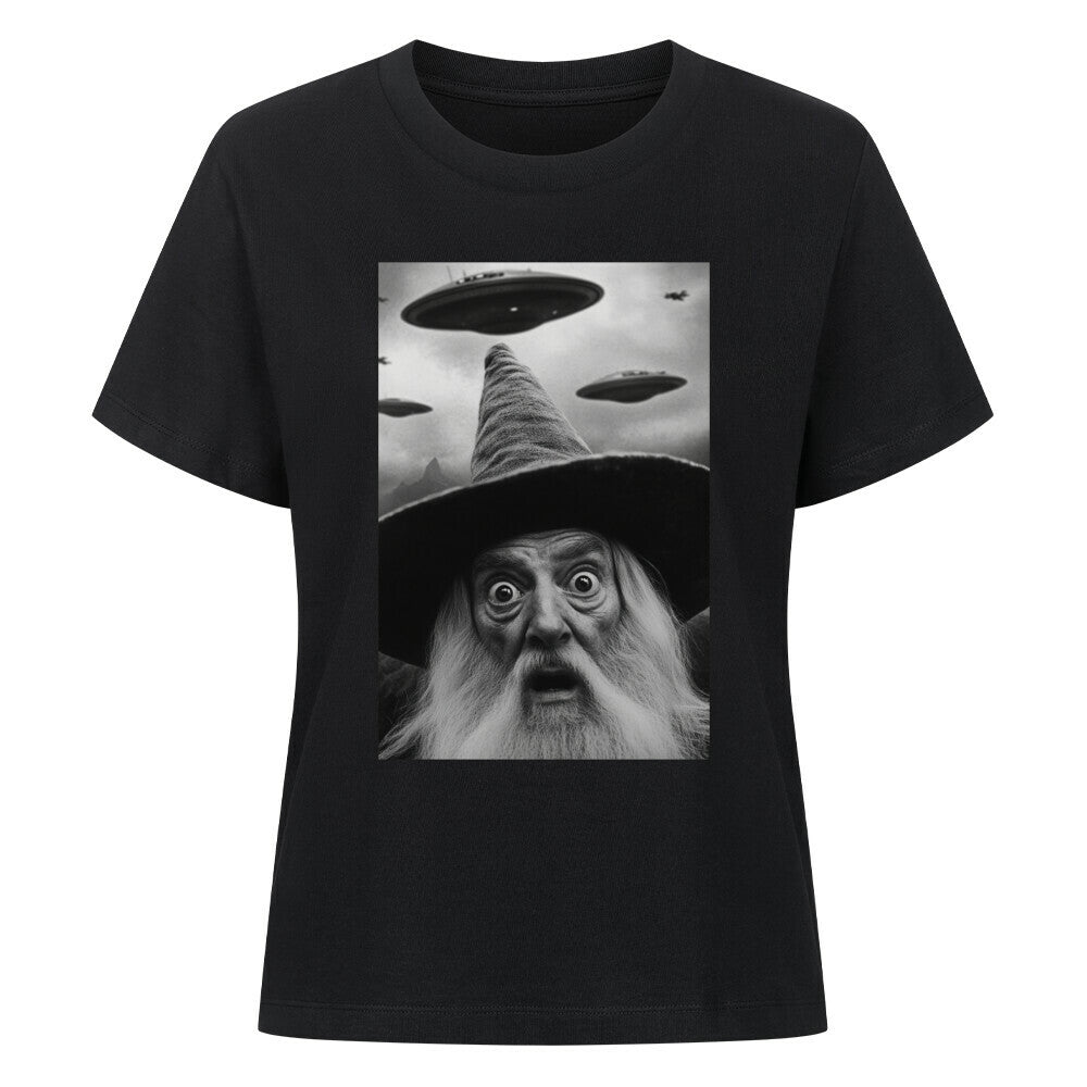 Damen T-Shirt Funny Wizard with Ufos  lustiger Zauberer mit Ufos