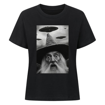 Damen T-Shirt Funny Wizard with Ufos  lustiger Zauberer mit Ufos