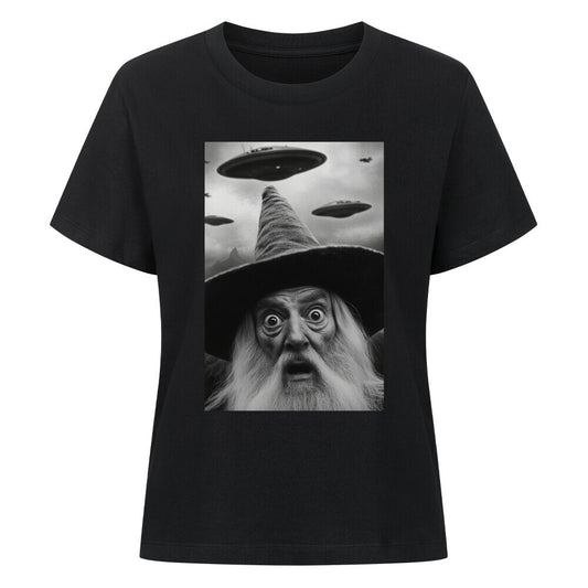 Damen T-Shirt Funny Wizard with Ufos  lustiger Zauberer mit Ufos