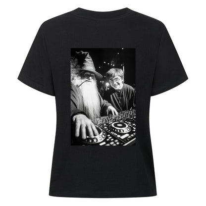 Damen T-Shirt Wizard DJ Music Maker Backprint Cooler Zauberer Musik Maker 