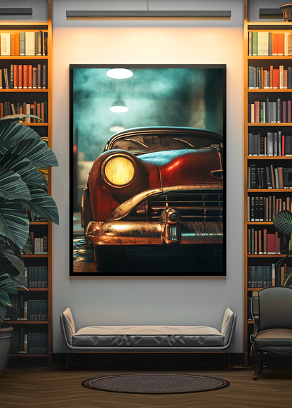 Fotografie_ roter Oldtimer auf Leinwand gedruckt