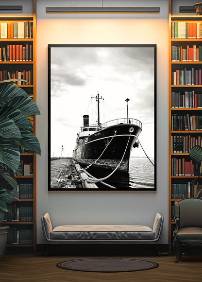 Fotografie schwarz weiß Schiff auf Leinwand gedruckt