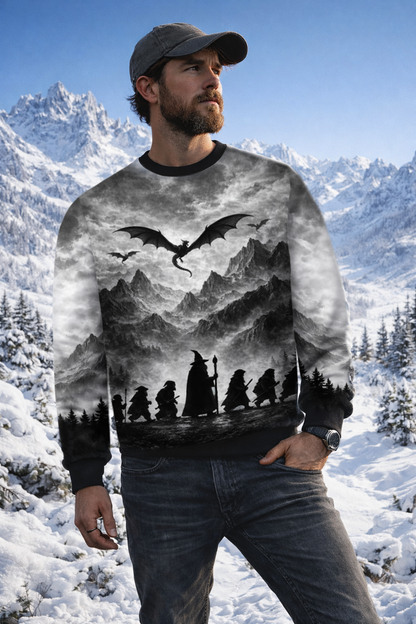 Pullover Magical Fantasy World with Wizard and Dragon