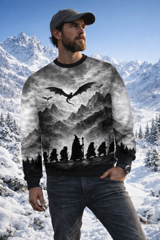 Pullover Magical Fantasy World with Wizard and Dragon