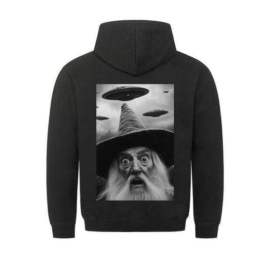 Hoodie Funny Wizard with Ufos Backprint lustiger Zauberer mit Ufos