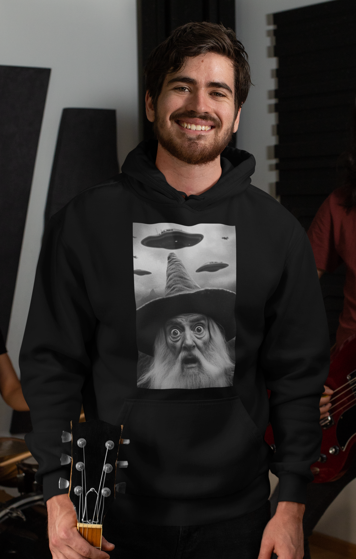Hoodie Funny Wizard with Ufos lustiger Zauberer mit Ufos