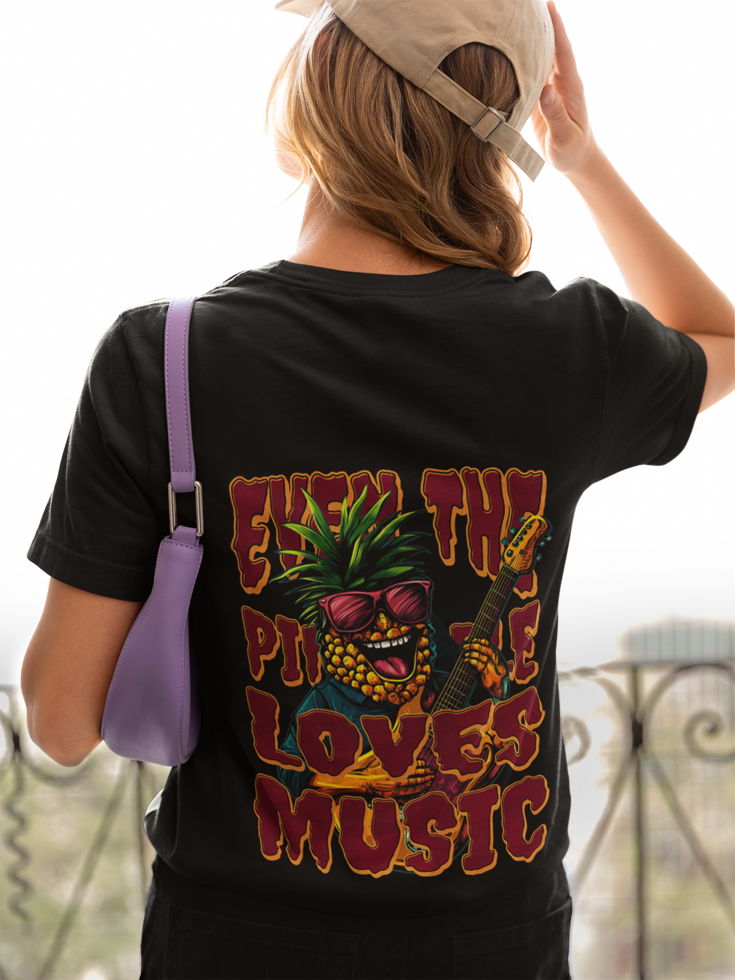 Damen T-Shirt Even the Pineapple loves Music Backprint