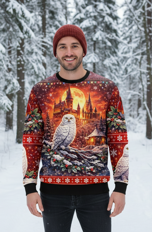 Sweatshirt Magical Winter Castle with Snowy Owl