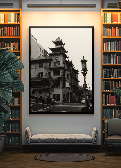 Fotografie_schwarz-weiß Chinatown auf Leinwand gedruckt