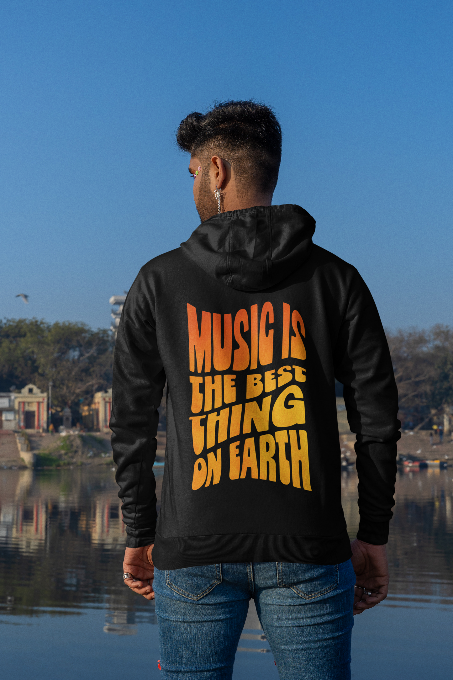 Hoodie Music is the Best Thing on Earth orange Backprint