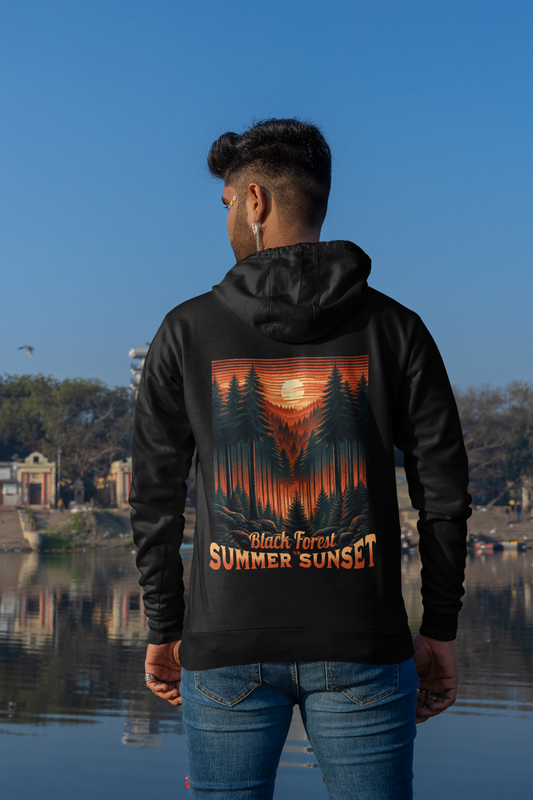 Hoodie Black Forest Summer Sunset Backprint