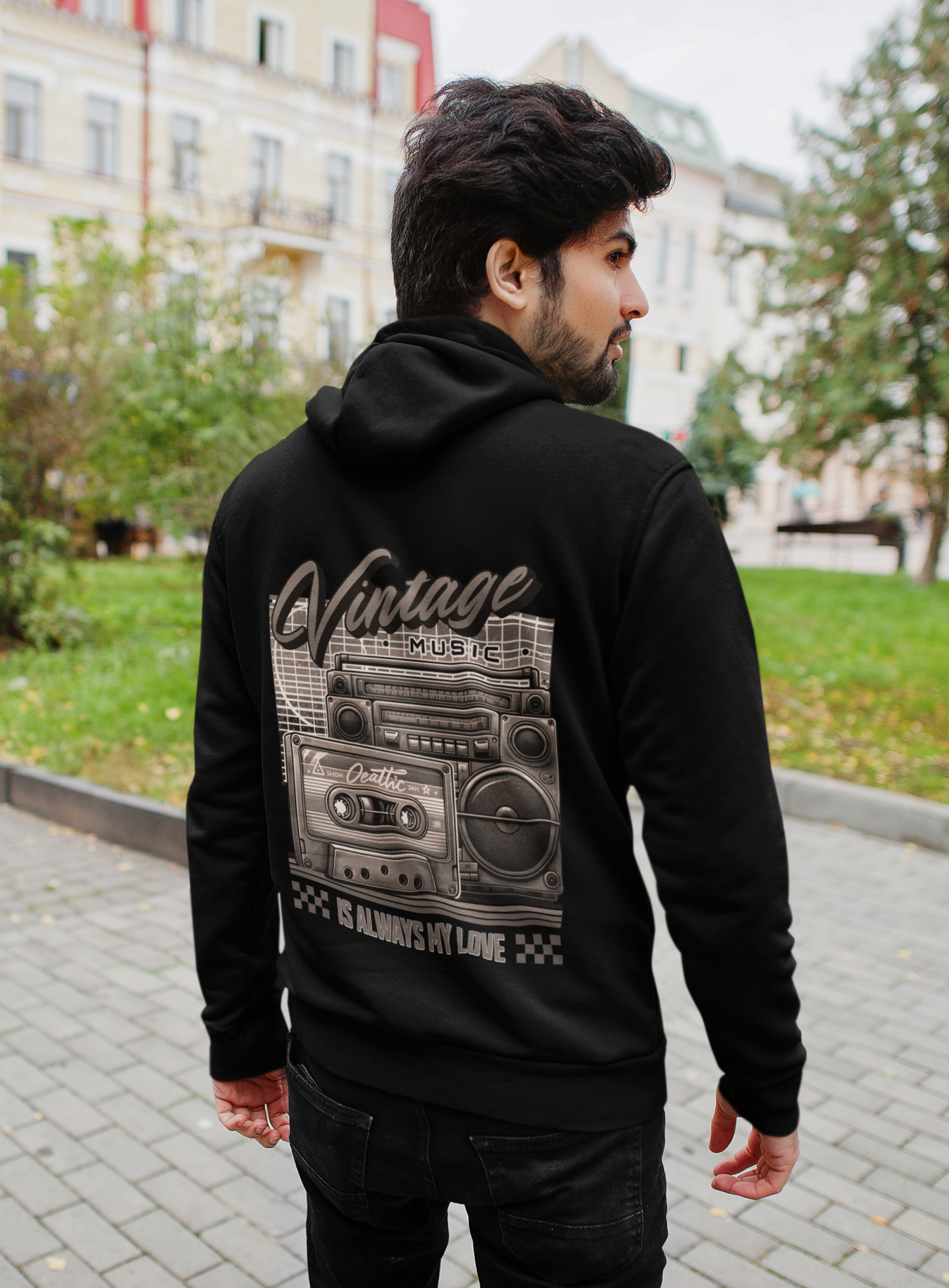 Hoodie Vintage Music Backprint