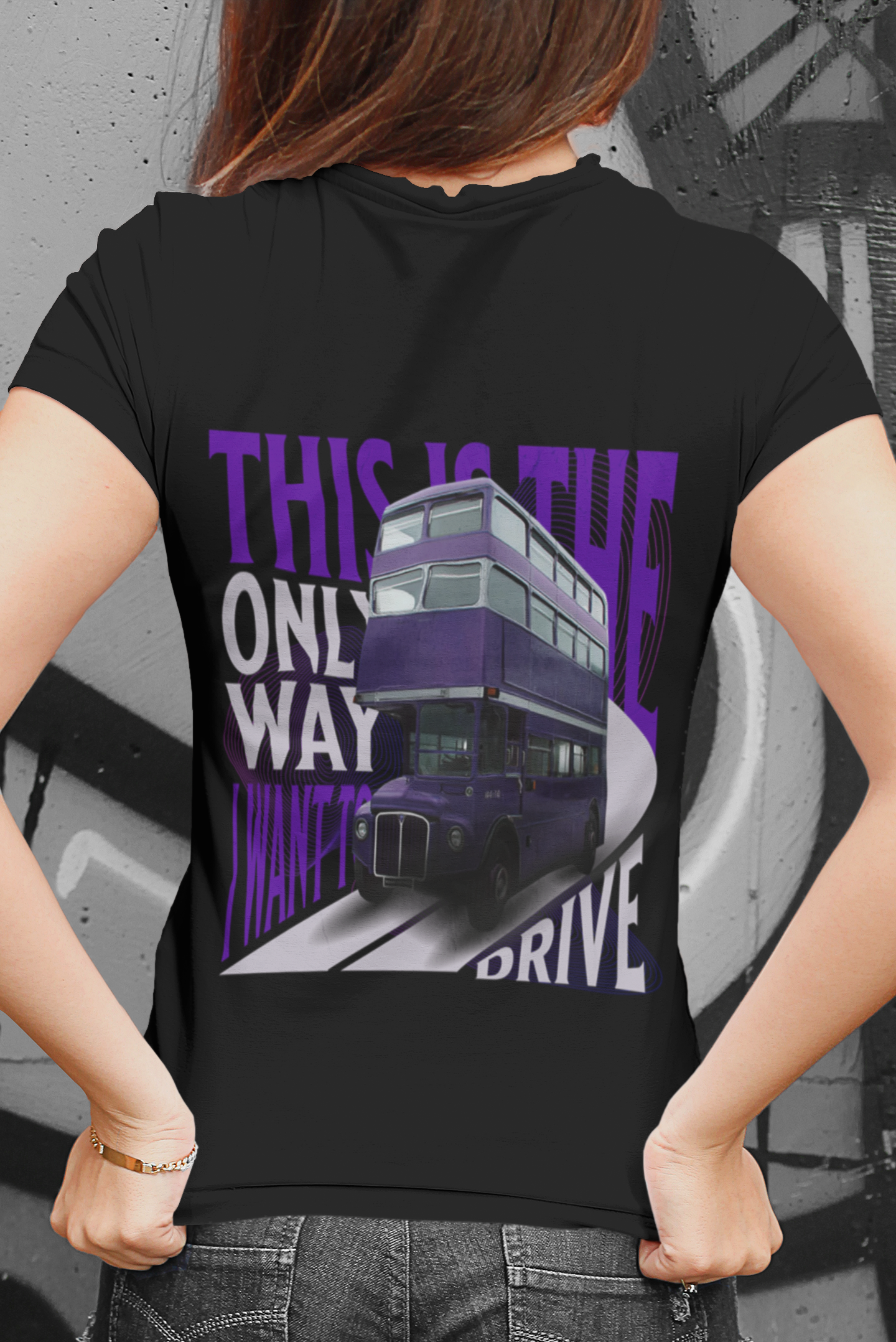Damen T-Shirt Purple Magic Bus Backprint