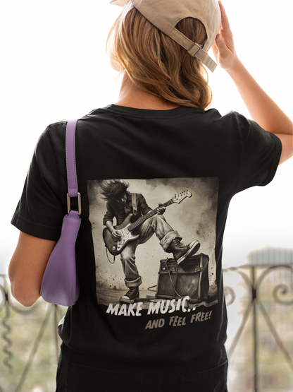 Damen T-Shirt Make music and feel free Backprint
