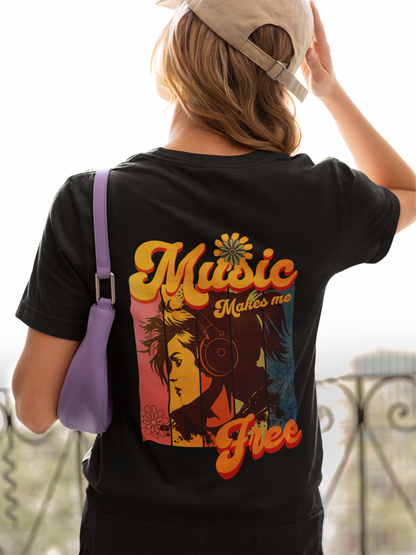 Damen T-Shirt Music makes me Free_Backprint