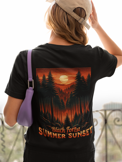 Damen T-Shirt Black Forest Summer Sunset Backprint