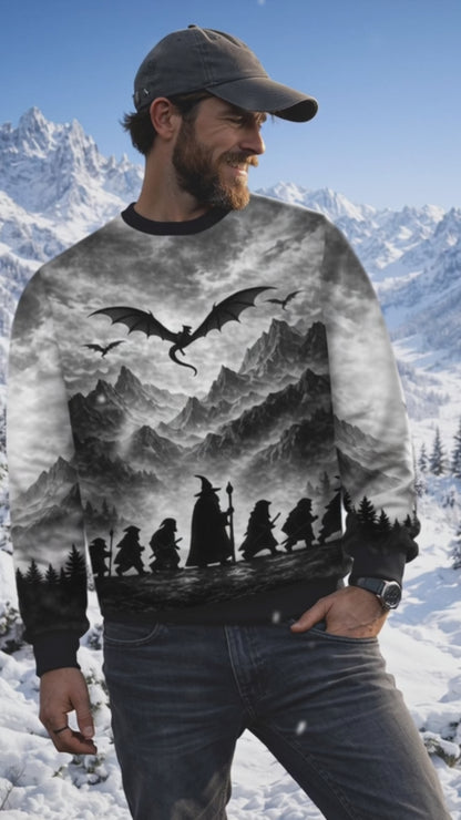 Pullover Magical Fantasy World with Wizard and Dragon