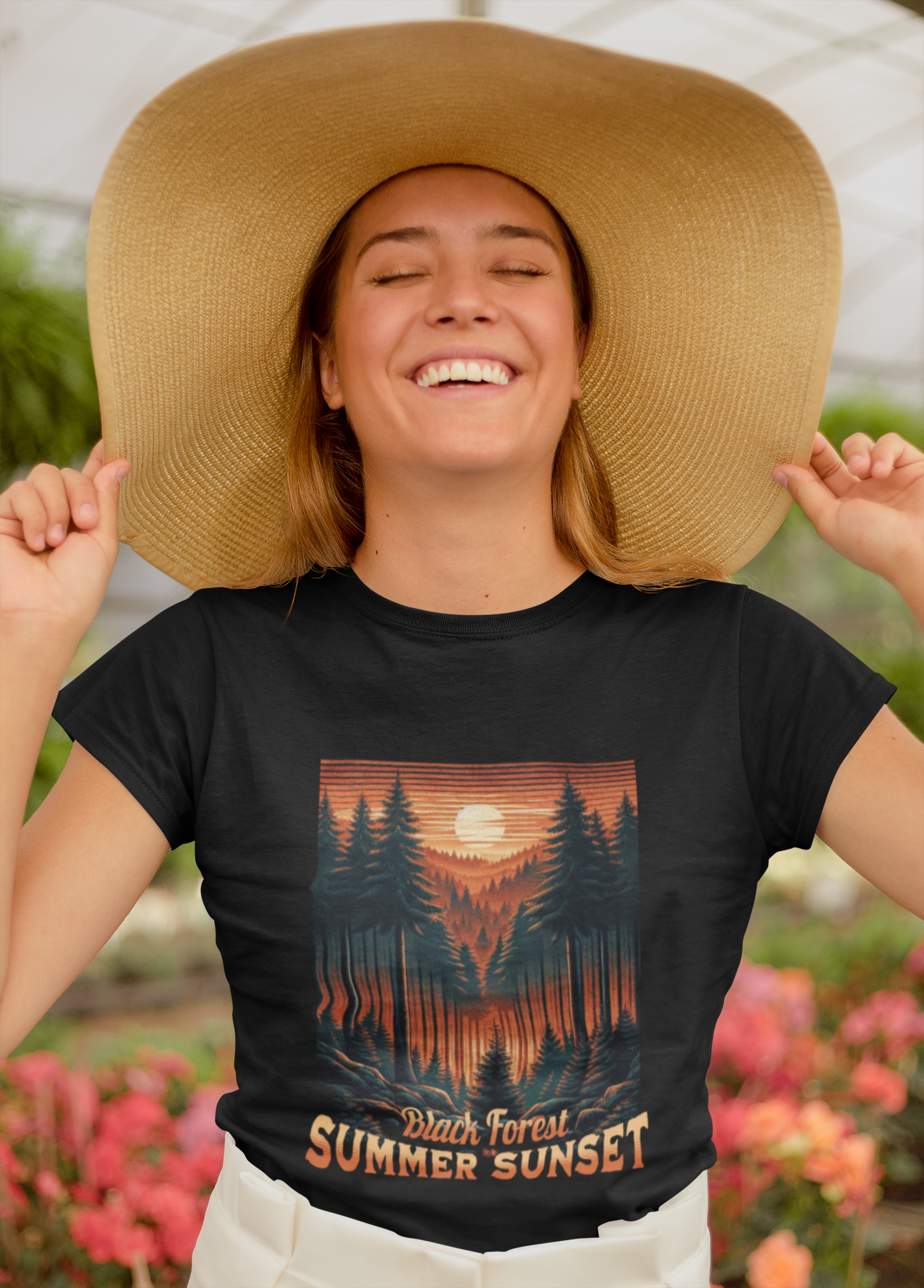 Damen T-Shirt Black Forest Summer Sunset